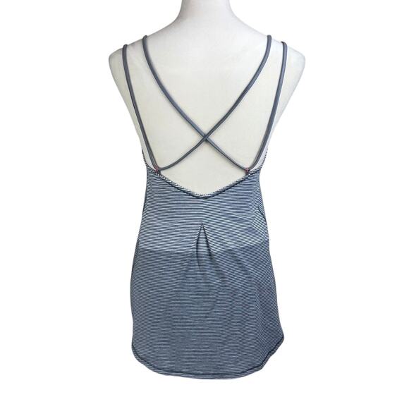 Lululemon Breezy Gray Stripe Thin Strap Open Back Lightweight Athletic Tank Top - Picture 2 of 9